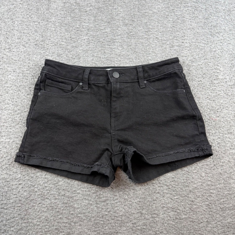 RSQ Denim Shorts Women's 14 Black Mid Rise Raw Hem‎ Frayed Casual 5-Pocket